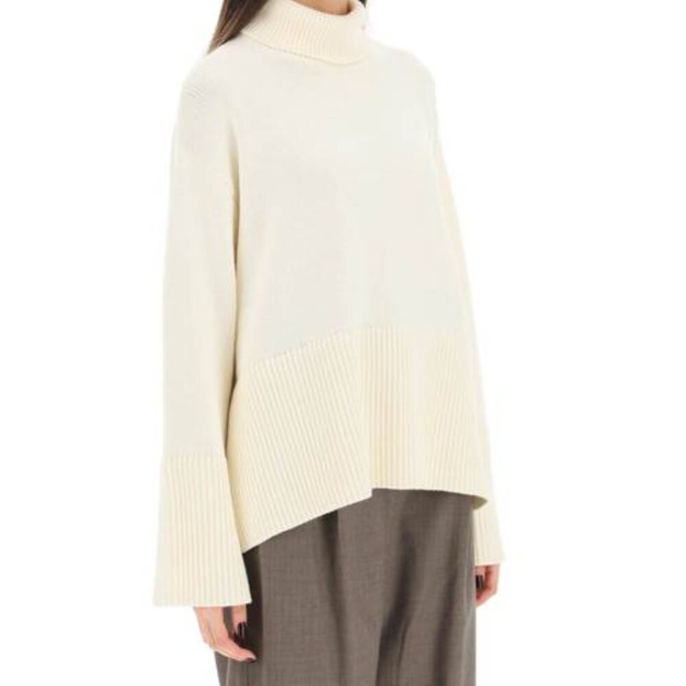 Toteme Signature Wool and Cotton Turtleneck, Cream, XS